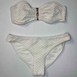 Y2K Vintage Retro H&M Textured Strapless White Bikini Gold Zipper Women’s 4/6